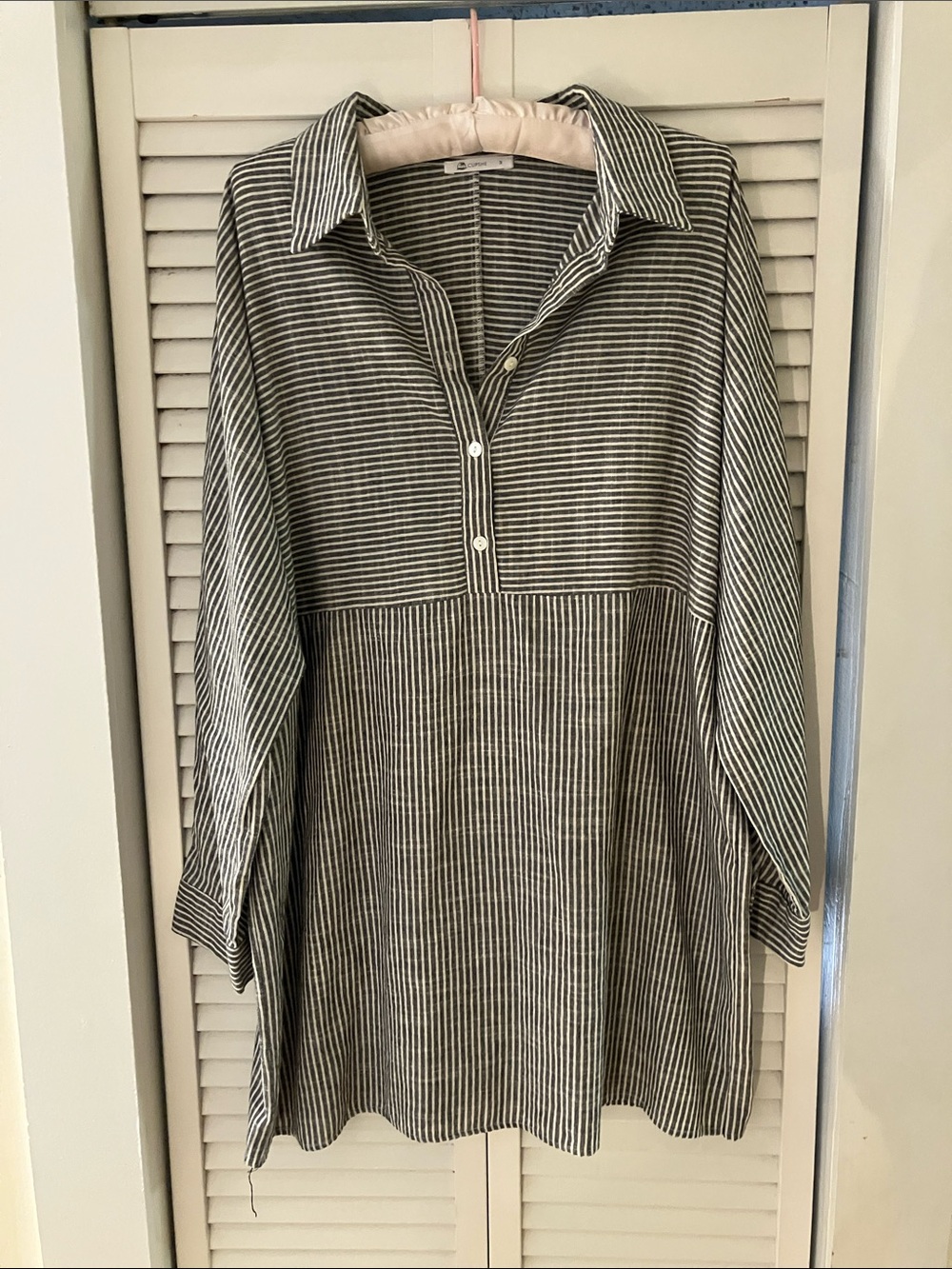 Cupshe Gray and White Linen Striped Tunic Cover-up Size Medium